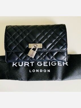 Kurt Geiger London Brixton Black Leather Crossbody Chain Wallet Bag with Padlock